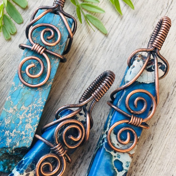 Wire wrapped imperial jasper pendant necklace #3 - Picture 3 of 5